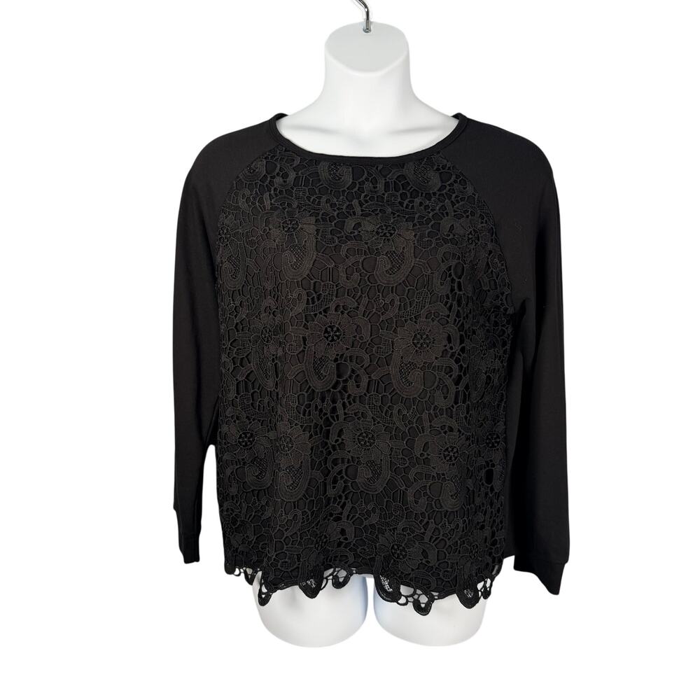 Adrianna Papell Top XL Black Lace Front Soft Terry Lined Long‎ Sleeve Whimsigoth
